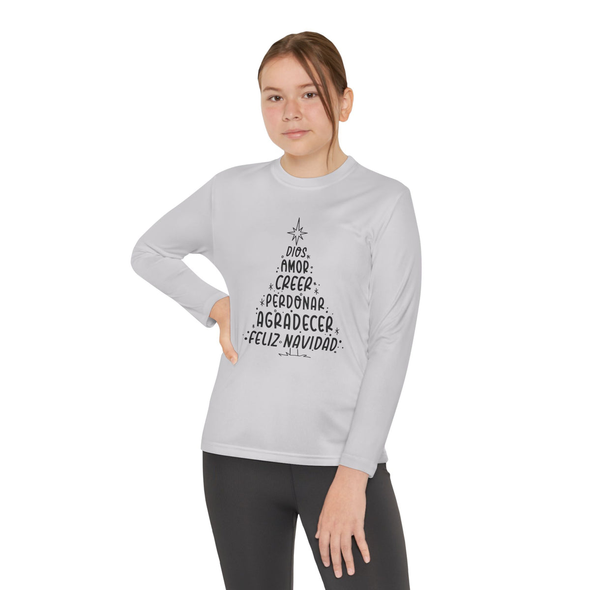 Youth Long Sleeve Competitor Tee Arbol Navidad – ropa cristiana para niños – foto 9