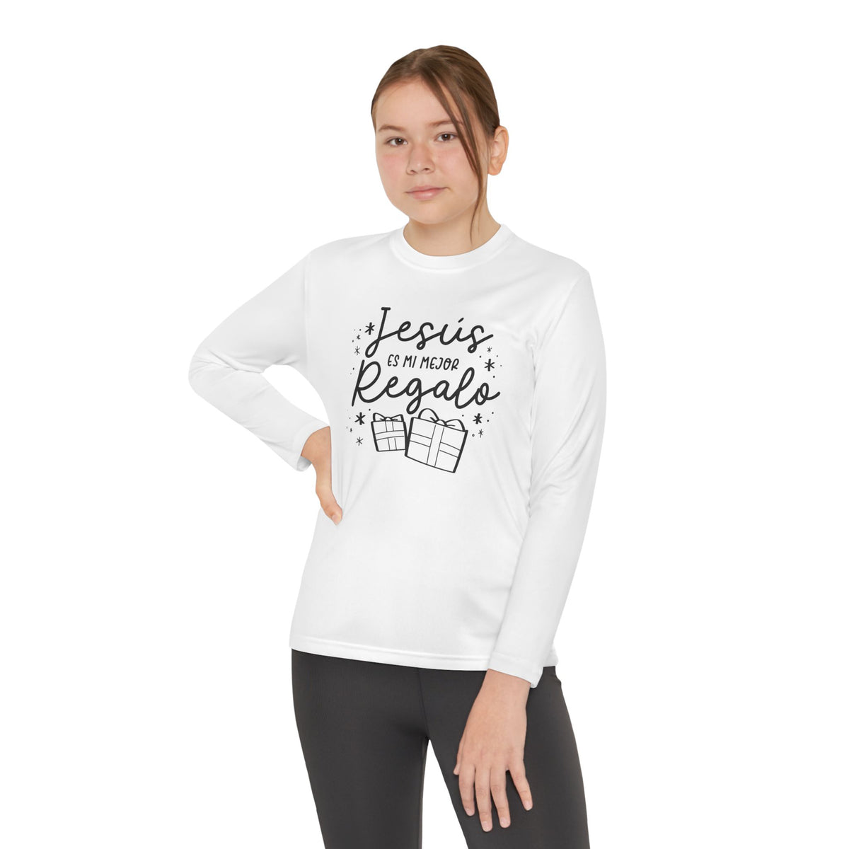 Youth Long Sleeve Competitor Tee Jesús mi Regalo – ropa cristiana para niños