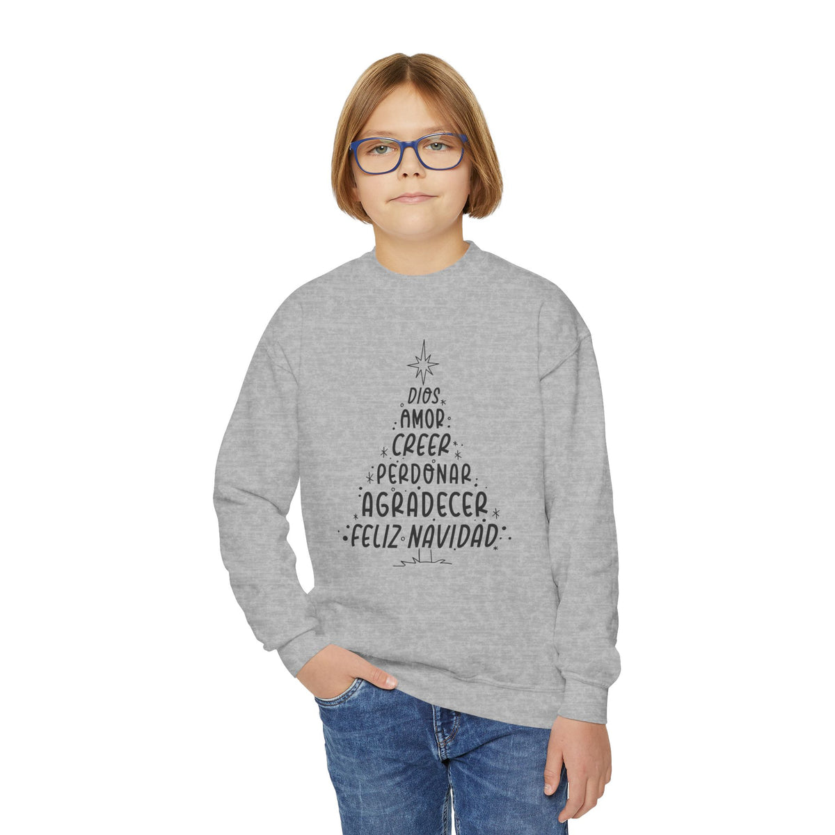 Youth Crewneck Sweatshirt Arbol Navidad – ropa cristiana para niños – foto 8