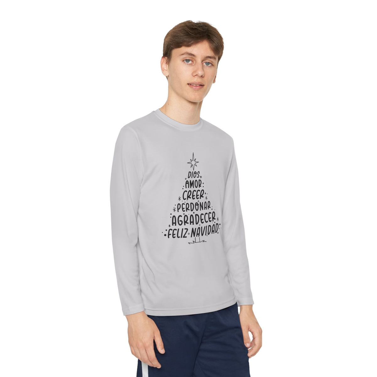 Youth Long Sleeve Competitor Tee Arbol Navidad – ropa cristiana para niños – foto 8