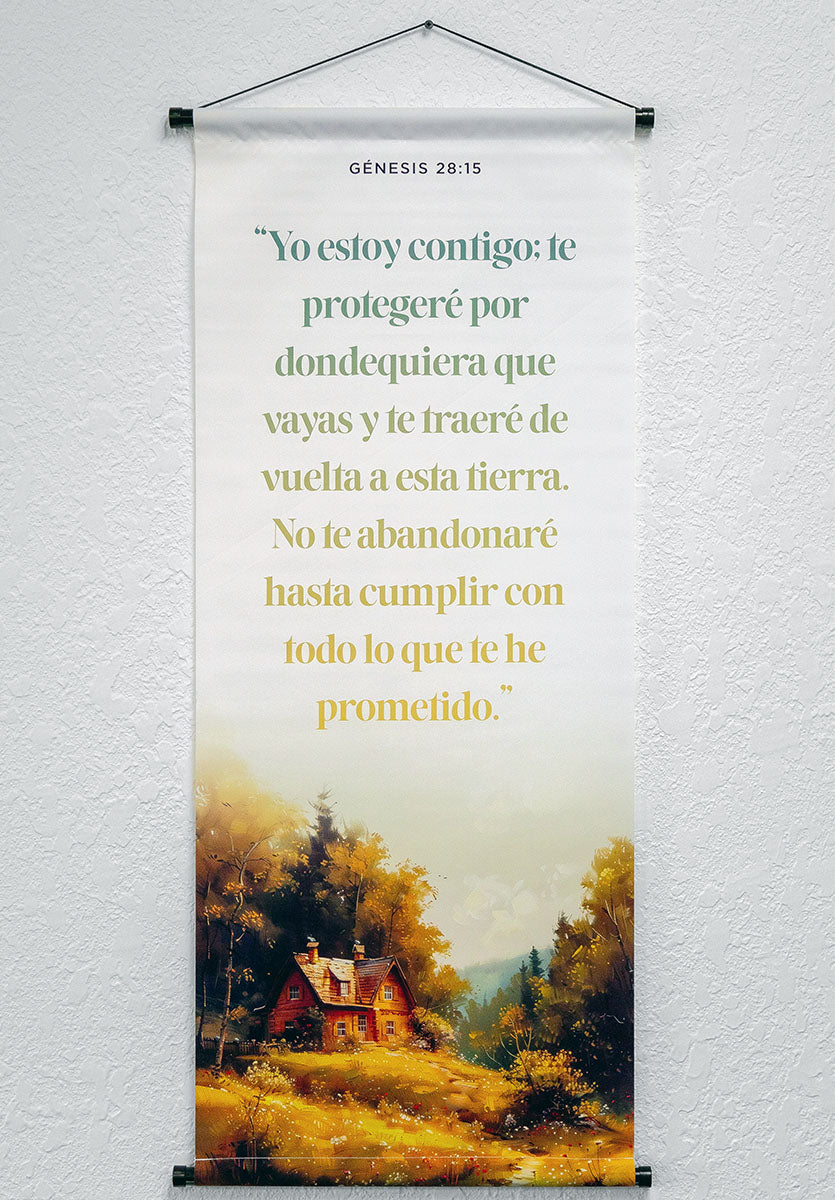 Banner cristiano Génesis 28:15 – versículo bíblico en español, 40 x 100 cm – foto 2