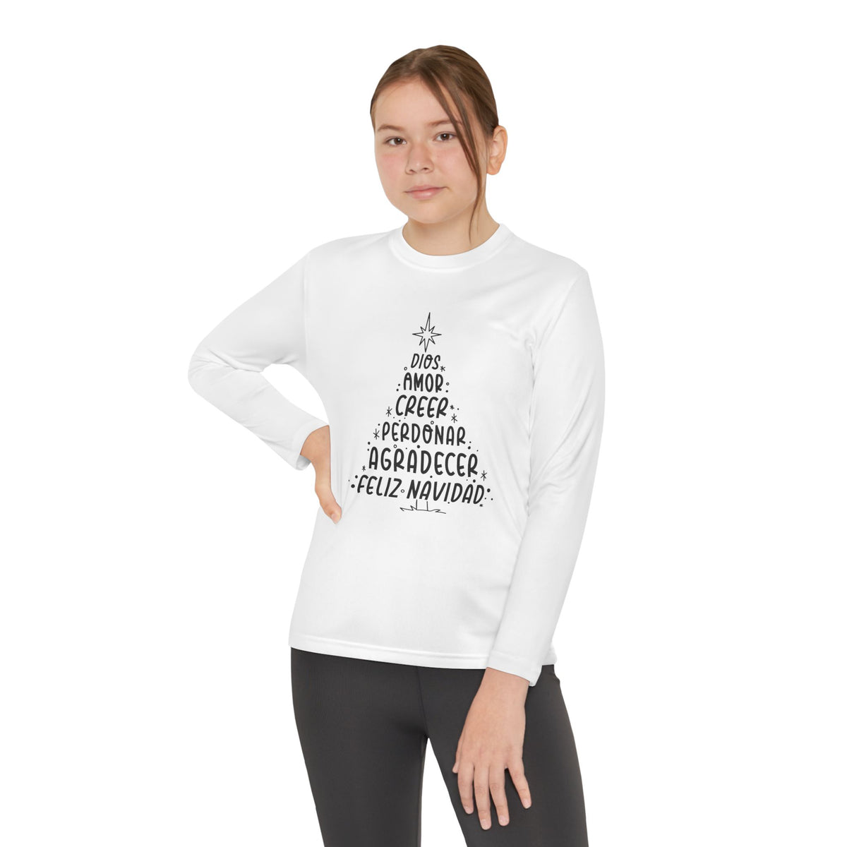 Youth Long Sleeve Competitor Tee Arbol Navidad – ropa cristiana para niños – foto 3