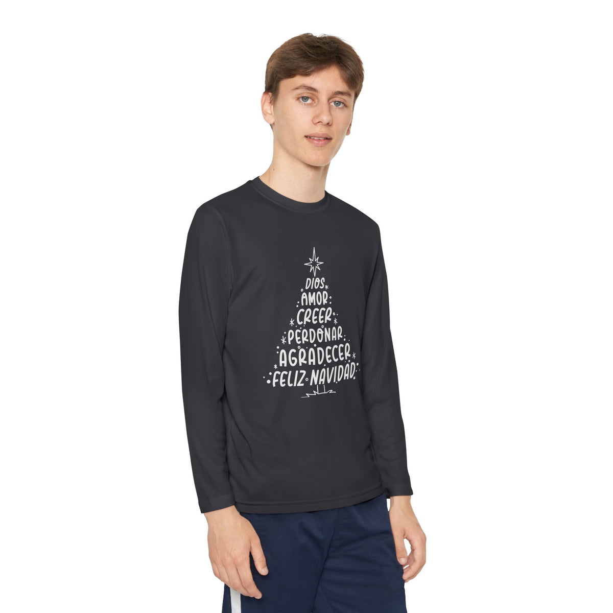 Youth Long Sleeve Competitor Tee Arbol Navidad – ropa cristiana para niños – foto 11