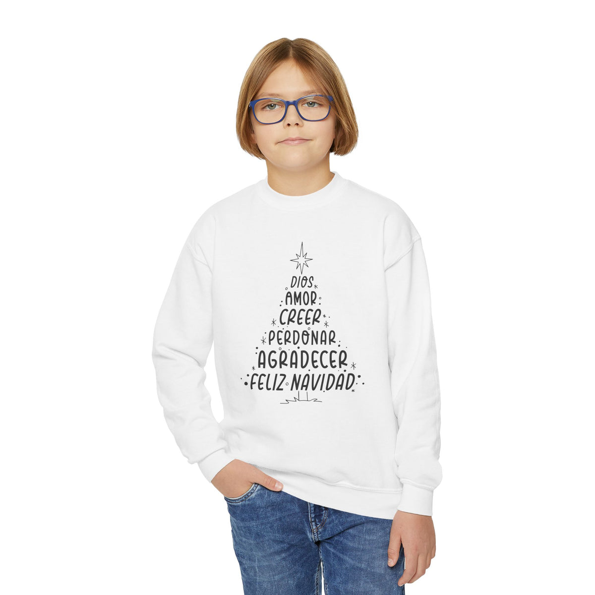 Youth Crewneck Sweatshirt Arbol Navidad – ropa cristiana para niños – foto 4