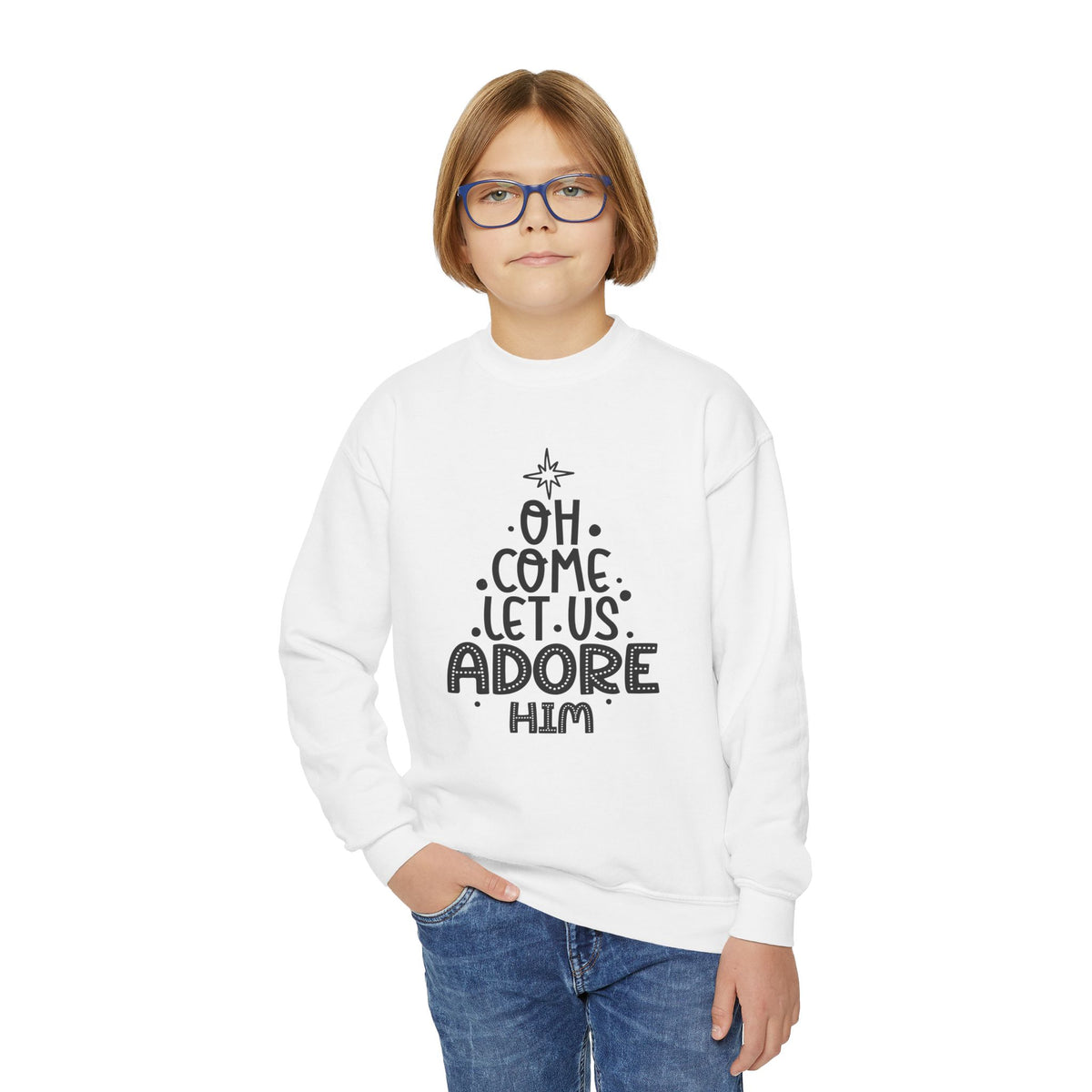 Youth Crewneck Sweatshirt Adoremos – ropa cristiana para niños – foto 5
