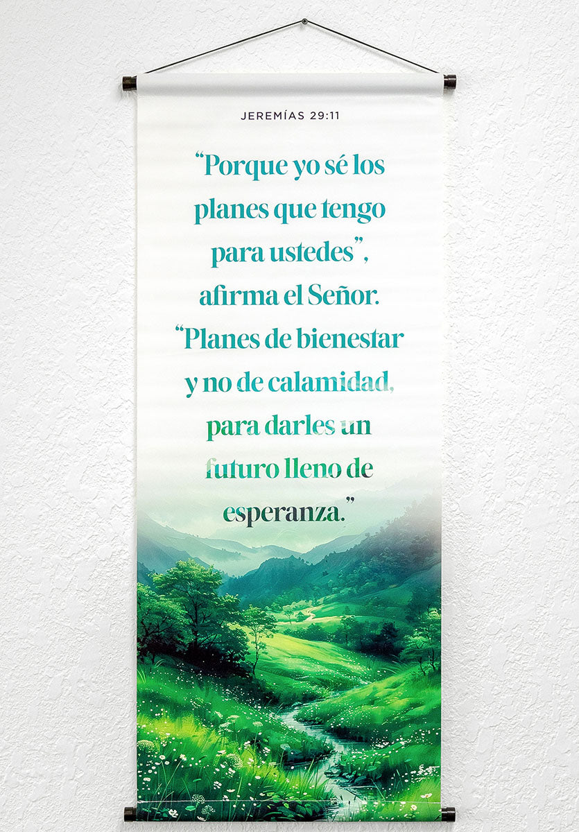 Banner cristiano Jeremías 29:11 (A) – versículo bíblico en español, 40 x 100 cm – foto 2