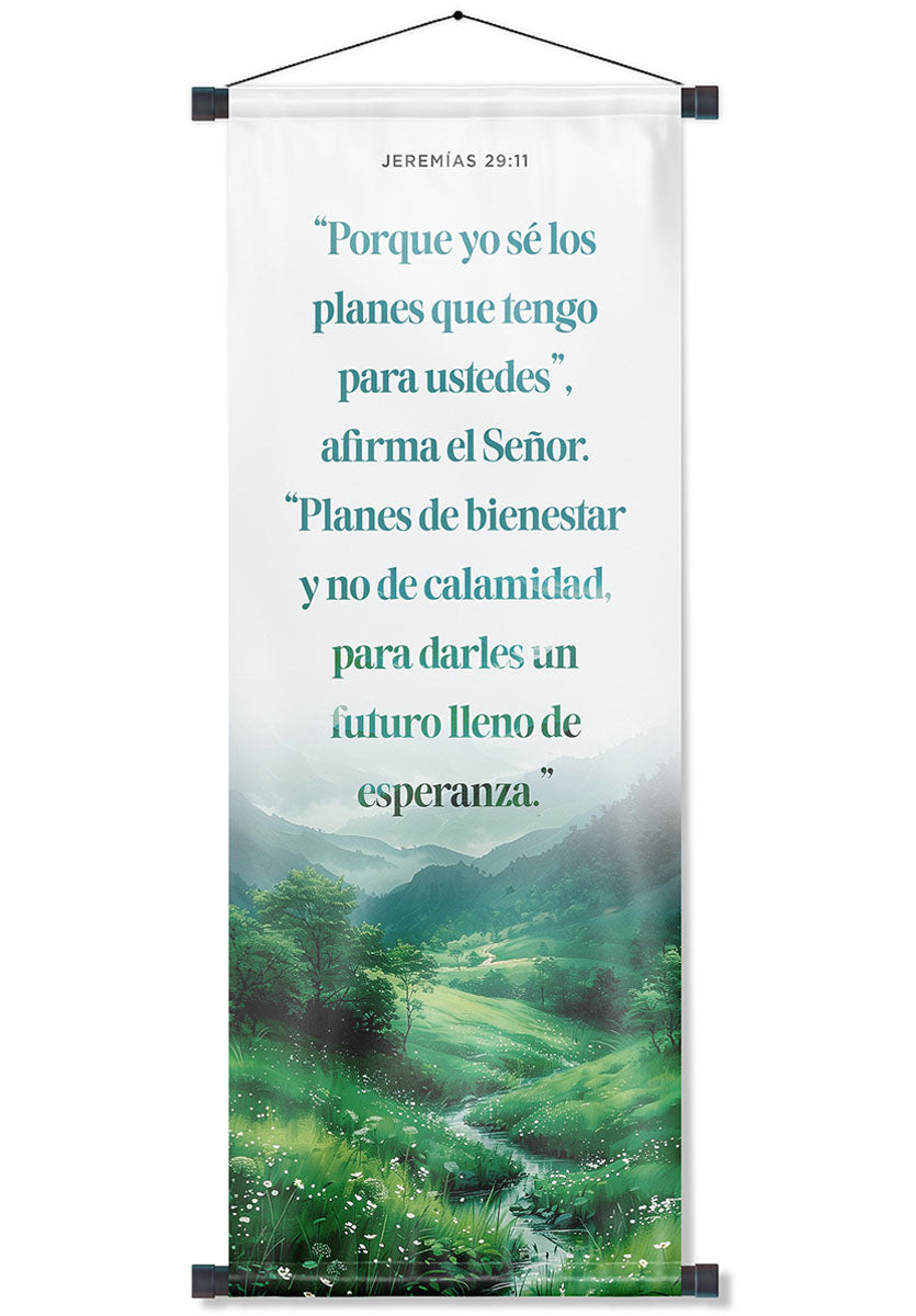 Banner cristiano Jeremías 29:11 (A) – versículo bíblico en español, 40 x 100 cm