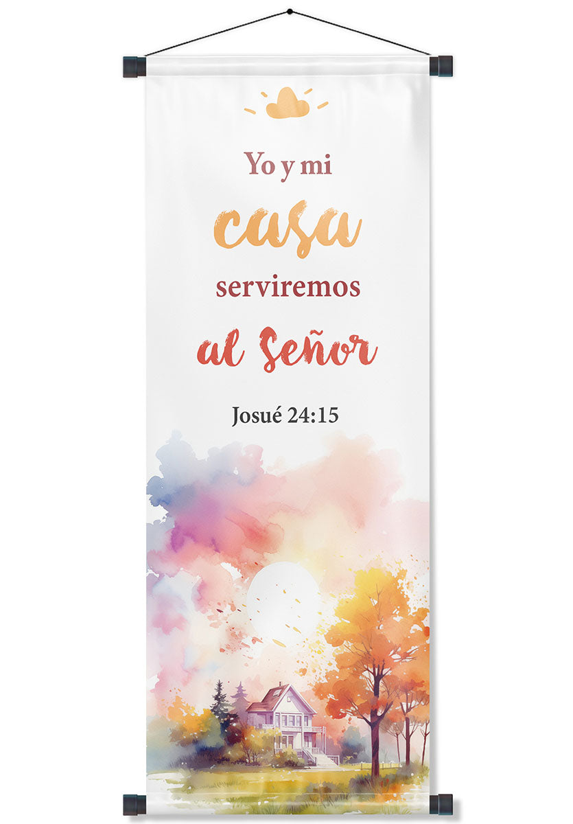 Banner cristiano Josué 24:15 – versículo bíblico en español, 40 x 100 cm