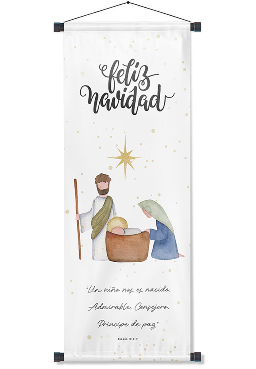 Banner cristiano Navidad – versículo bíblico en español, 40 x 100 cm