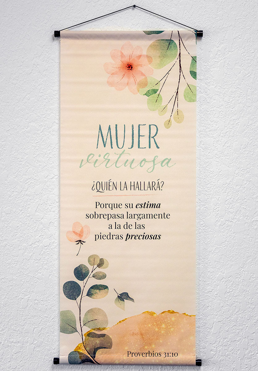 Banner cristiano Proverbios 31:10 (rosa) – versículo bíblico en español, 40 x 100 cm – foto 2