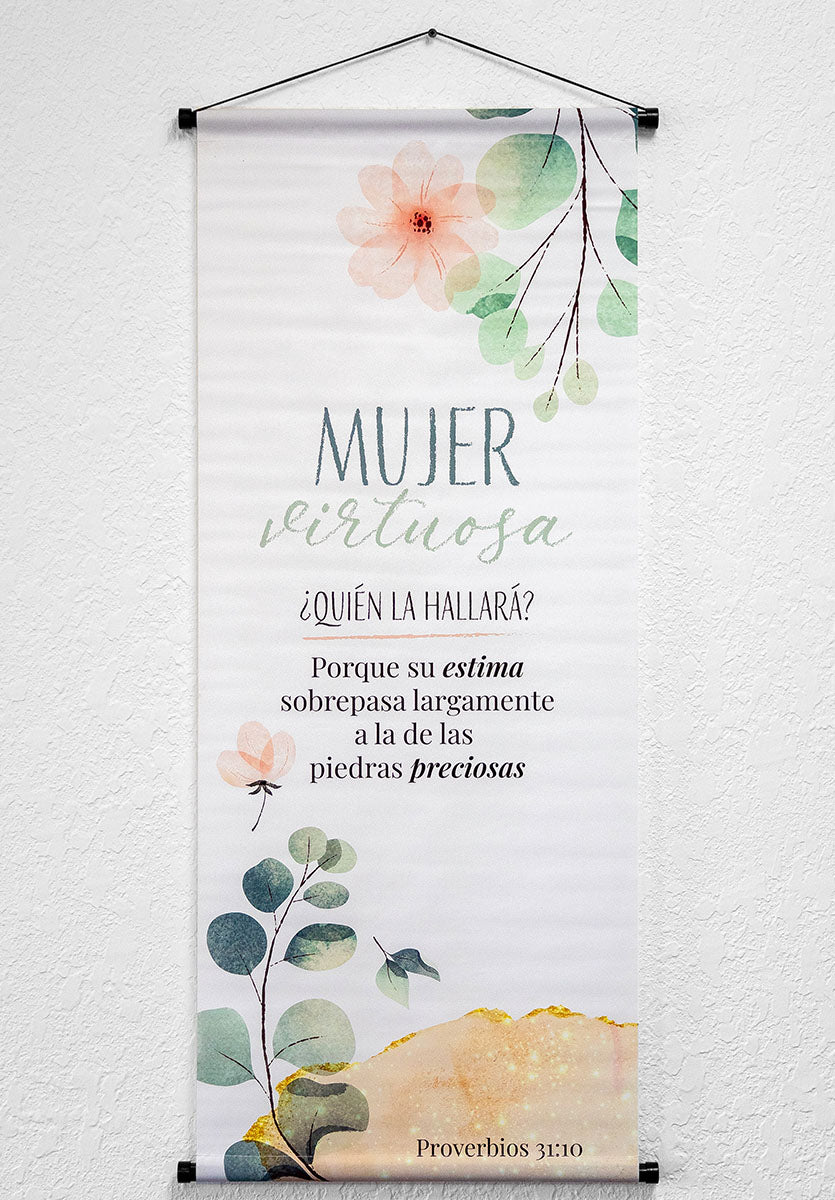 Banner cristiano Proverbios 31:10 (blanco) – versículo bíblico en español, 40 x 100 cm – foto 2