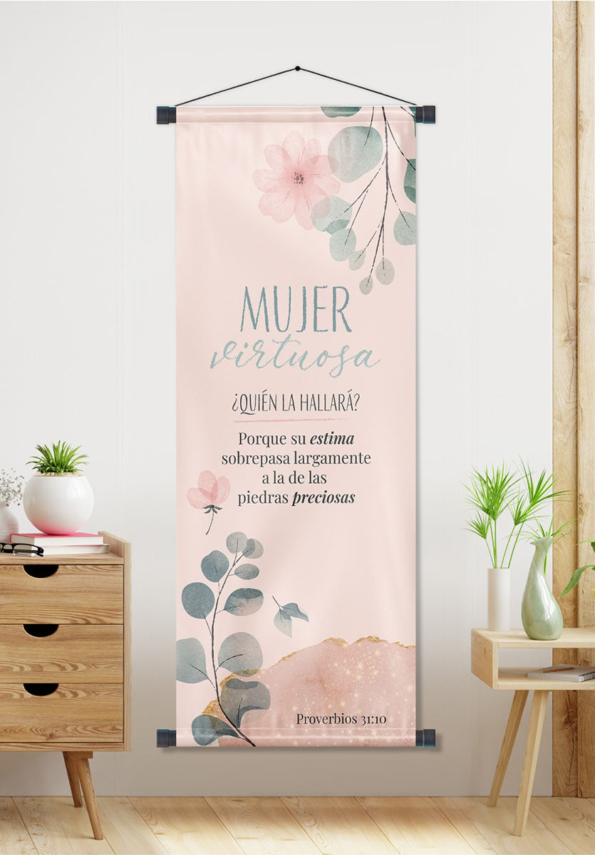 Banner cristiano Proverbios 31:10 (rosa) – versículo bíblico en español, 40 x 100 cm – foto 5