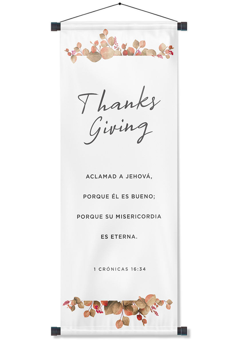 Banner cristiano Thanksgiving – versículo bíblico en español, 40 x 100 cm